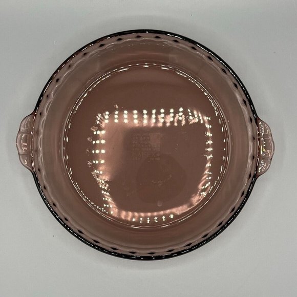 Pyrex Cranberry Glass Deep Pie Dish 229 Crimped Edge 24cm Fluted Handles Plate - Picture 6 of 7